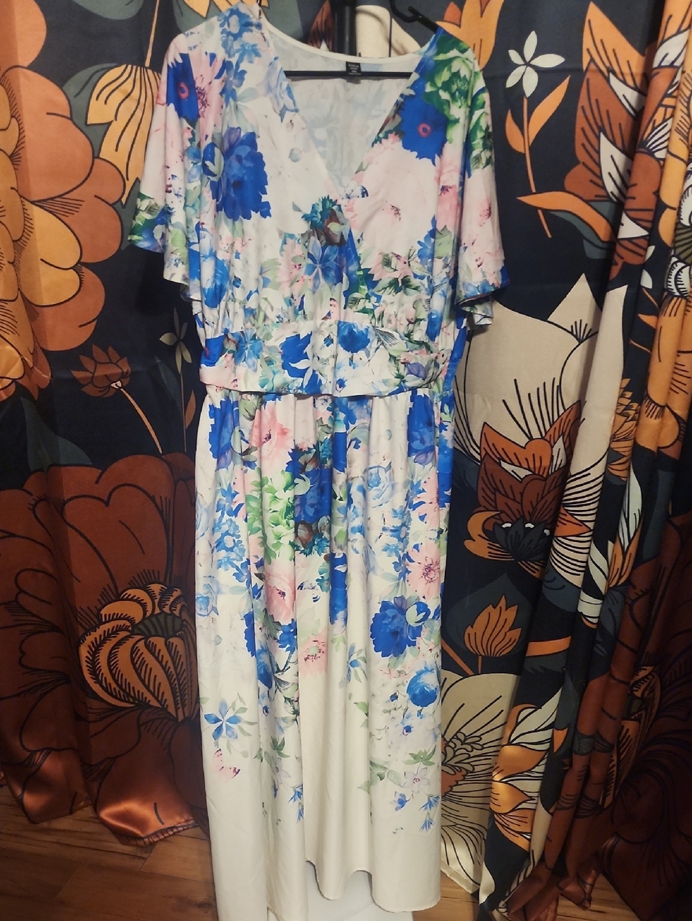 SHEIN Curve Pastel Floral Maxi Dress in Blue & Pink